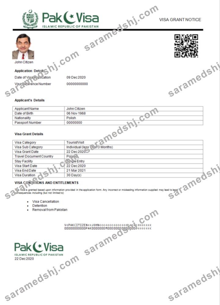 Pakistan e-visa in Word and PDF template